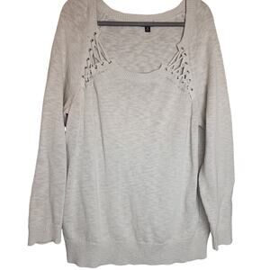 Torrid Sweater Womens 2X Grey Laceup Yoke Pullover normcore cozycore cabincore